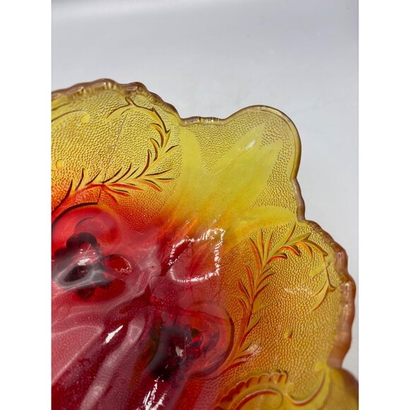 Vtg Amberina Bowl Footed Oval Saw Tooth Serving 10"x6"x5” - Picture 9 of 12